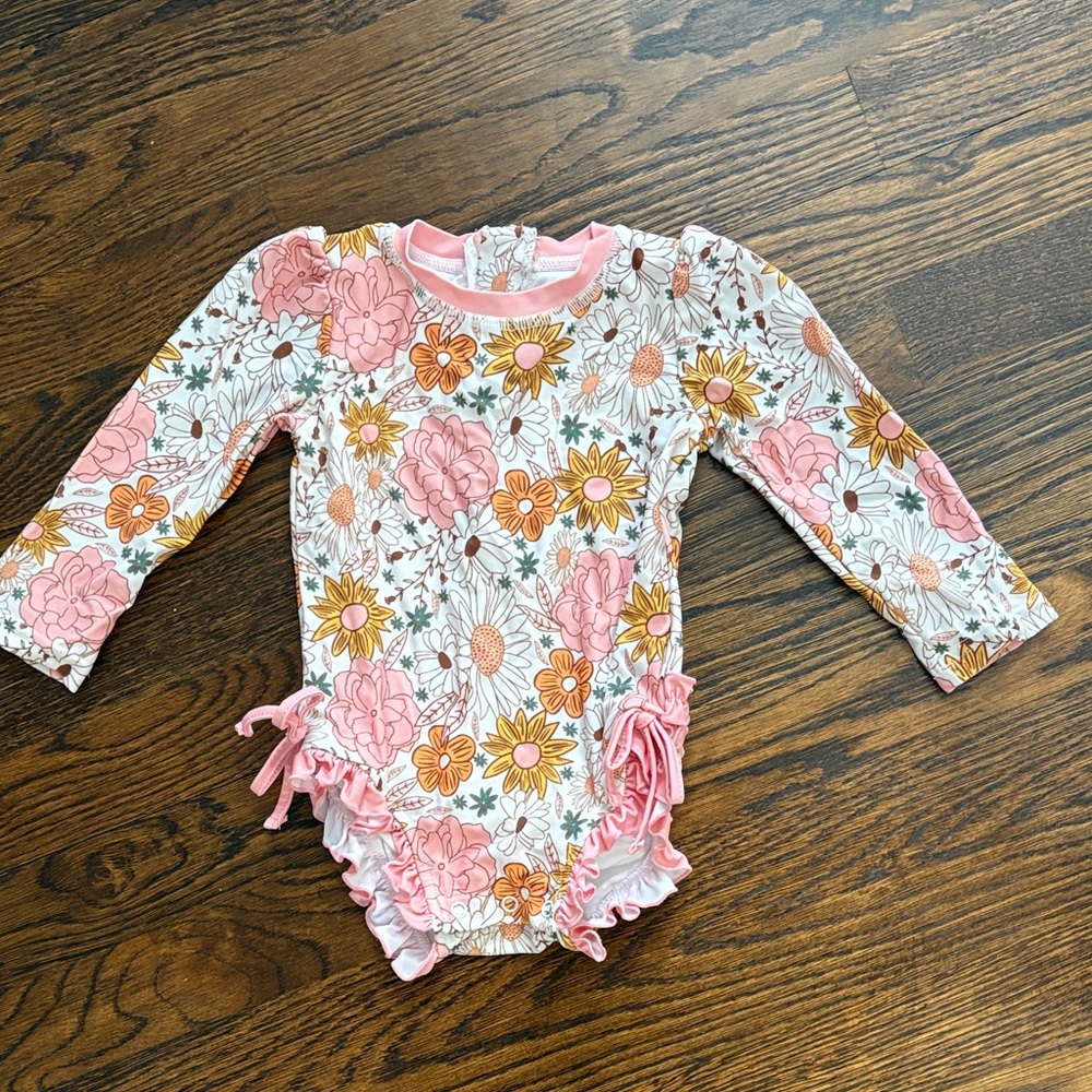 Caden Lane Pink and Orange Floral Swimsuit